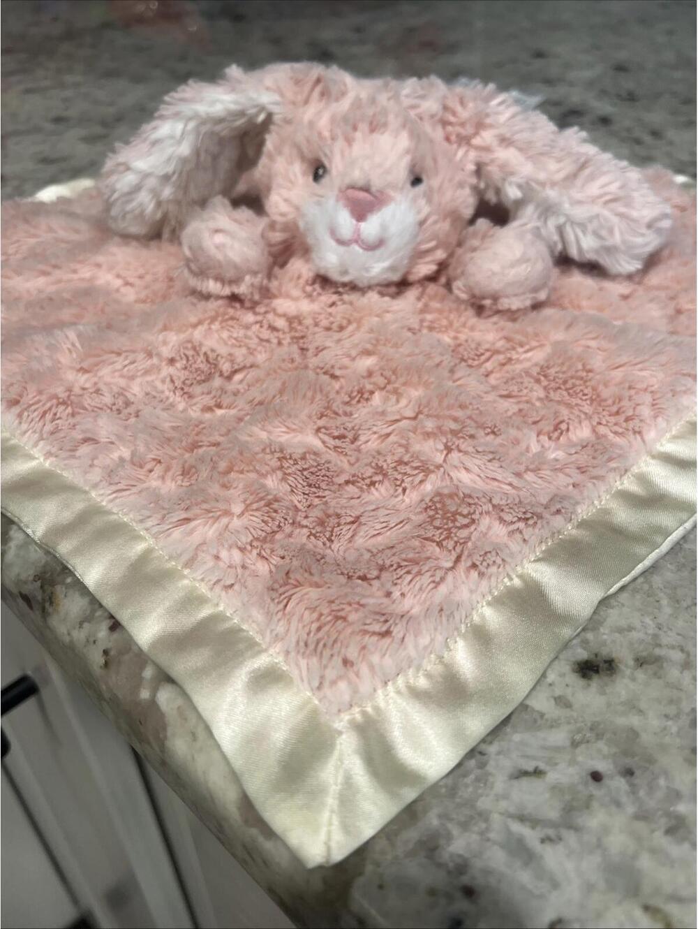 Mary Meyer Pink Bunny Plush Blanket with Satin Underlay Lovey